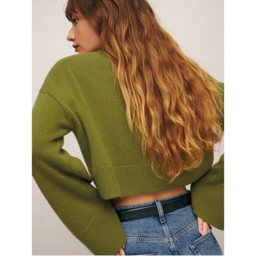 Reformation Paloma Cropped Cashmere Crew Sweater Pear Green XS - Picture 3 of 14